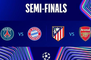 欧冠半决赛对阵出炉 拜仁慕尼黑领跑阿森纳排名第二